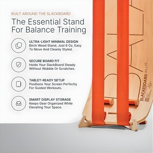 GIBBON SlackBoard Plus & Stand - 2-in-1 Balance Board for Adults - Home Gym Workout Equipment | Wooden Trainer for Yoga, Agility & Core Fitness