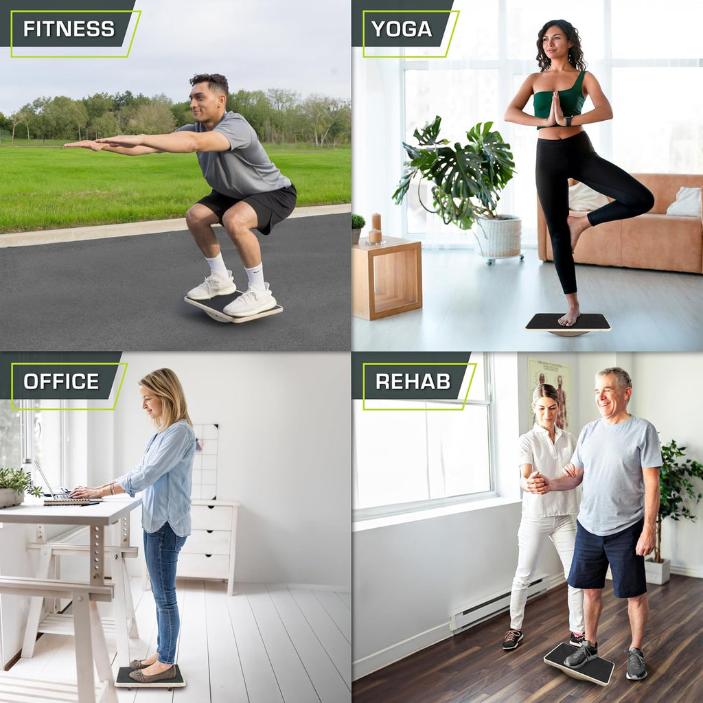 ProsourceFit Wooden Rocker Balance Board - Anti-Slip Core Trainer for Stability | 17.5in Black