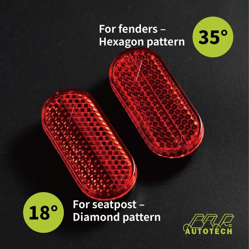 BAR AUTOTECH Stick-on Bicycle Seatpost Reflectors, 18° Curved Base with 3M Adhesive for Round Tubes (Mini Oval - Red, 0.79 × 1.97 × 0.39 inch, 2Pcs)