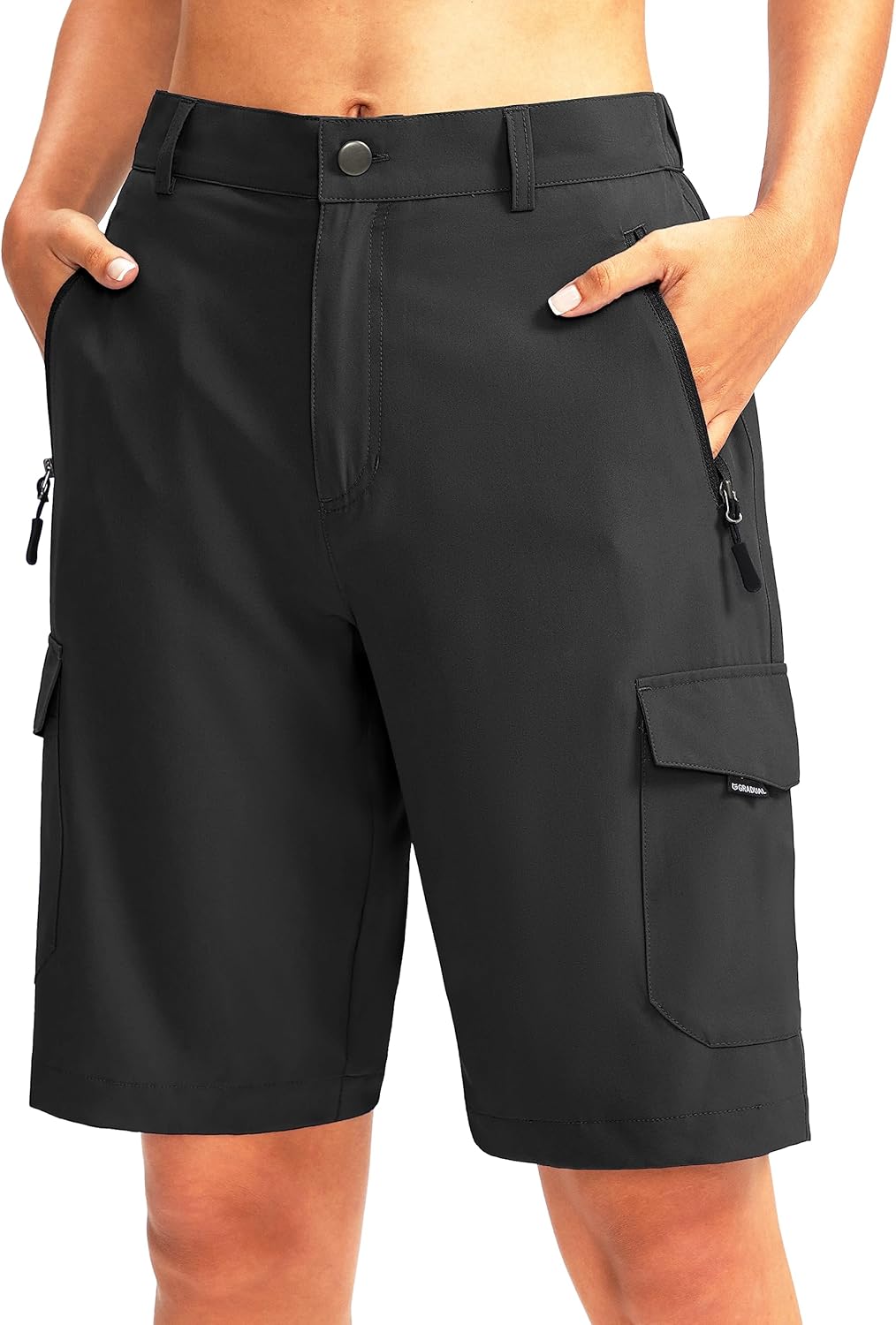 Skiennix Women's Hiking Golf Shorts - Lightweight Quick-Dry Cargo Bermuda with 5 Pockets, Knee Length