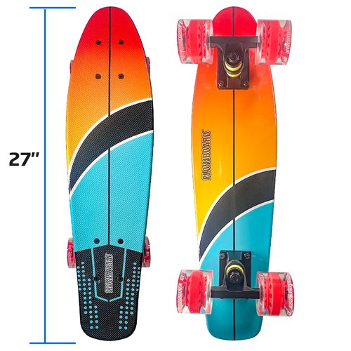 Kids Skateboard 27 Inch Complete Flowboard Skate Board W/Trucks and Light Up Wheels - Custom Scratch Free Graphics Great for Kids, Boys, Girls, Youth and Beginners 27” X 6.25”
