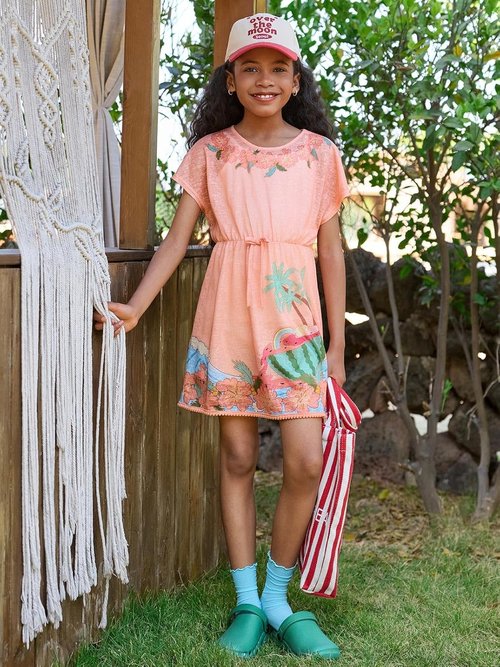 Haloumoning Girls Swim Cover-Up - Summer Printed Short Sleeve Bathing Suit | Sizes 5-14Y