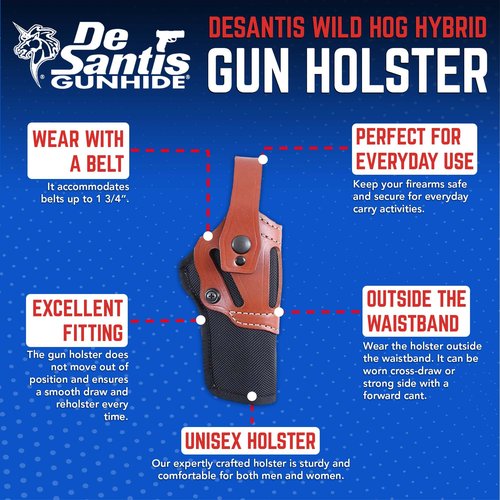 DeSantis The Wild Hog Hybrid Gun Holster, Fits Standard 1911 Models 5" from COLT, S&W, SIG SAUER, Ruger, Kimber, Springfield, Built from 1060D Senior Ballistic Nylon, Ambidextrous