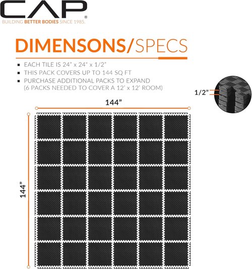 CAP Barbell Interlocking EVA Foam Exercise Puzzle Mat - Durable Home Gym Flooring | Multiple Colors Available