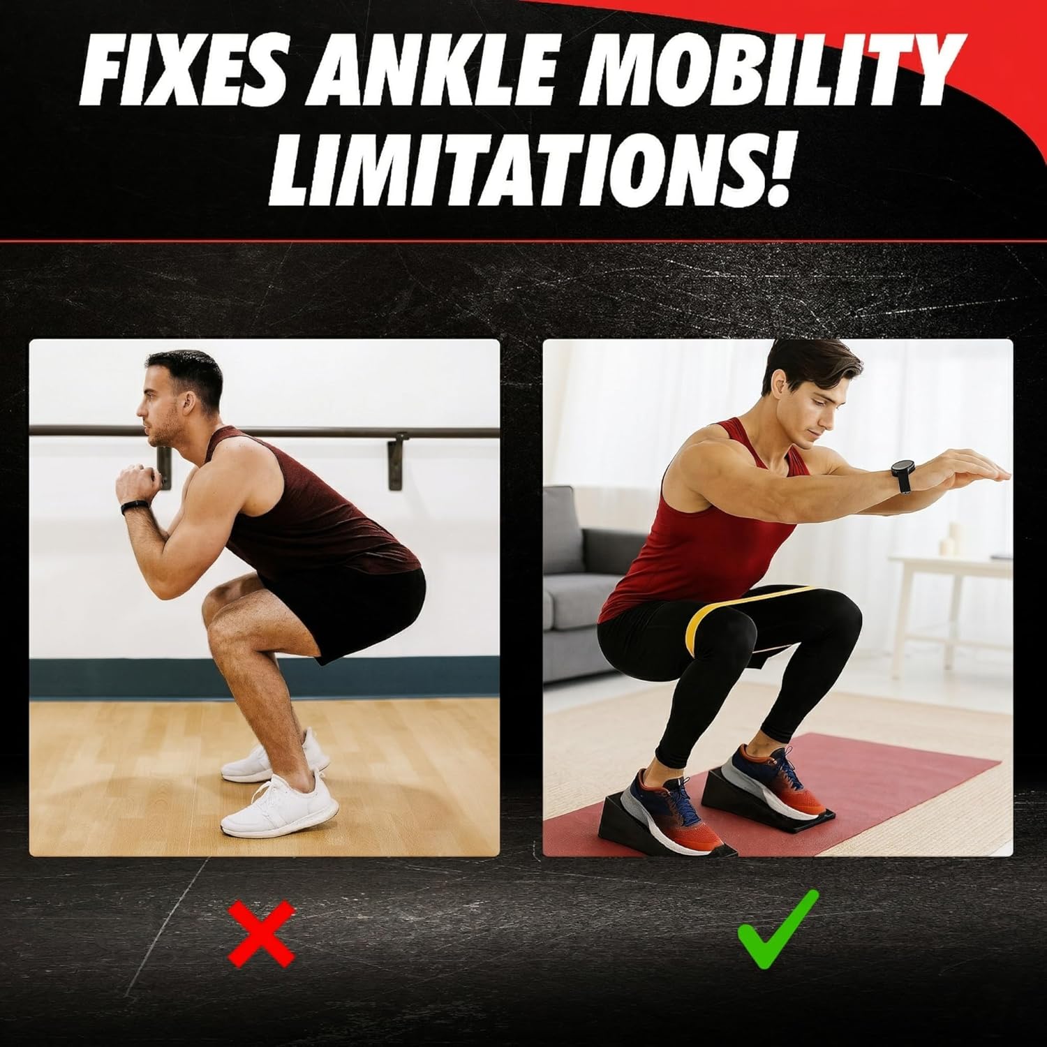 Squat Wedge Block - Heel Elevated Squat Platform for Deep Squats & Ankle Mobility | 4-Angle Adjustable Slant Board, 440 lbs Capacity