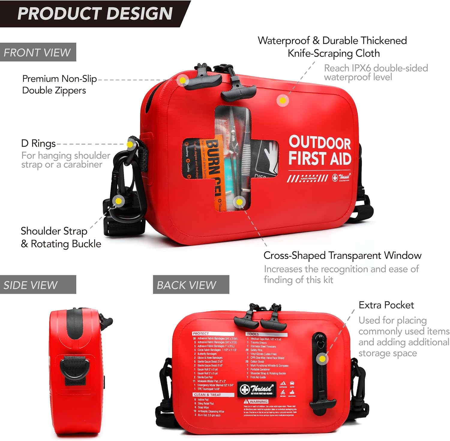 152 PCS Waterproof First Aid Kit - Portable Emergency Medical Kit for Boating, Camping & Fishing | Red