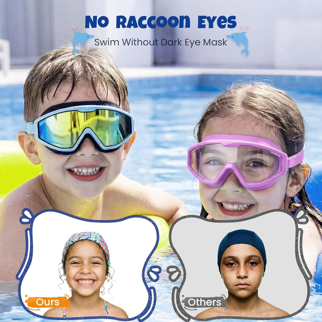 Skiennix Kids Swim Goggles - Anti-Fog UV Protection for Ages 4-16 | 180° Clear View, 3 Pack