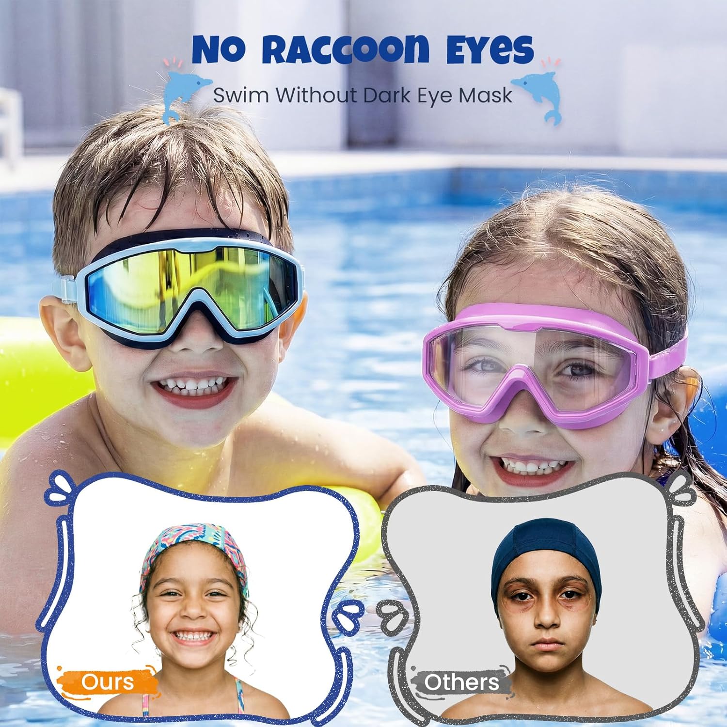 Skiennix Kids Swim Goggles - Anti-Fog UV Protection for Ages 4-16 | 180° Clear View, 3 Pack