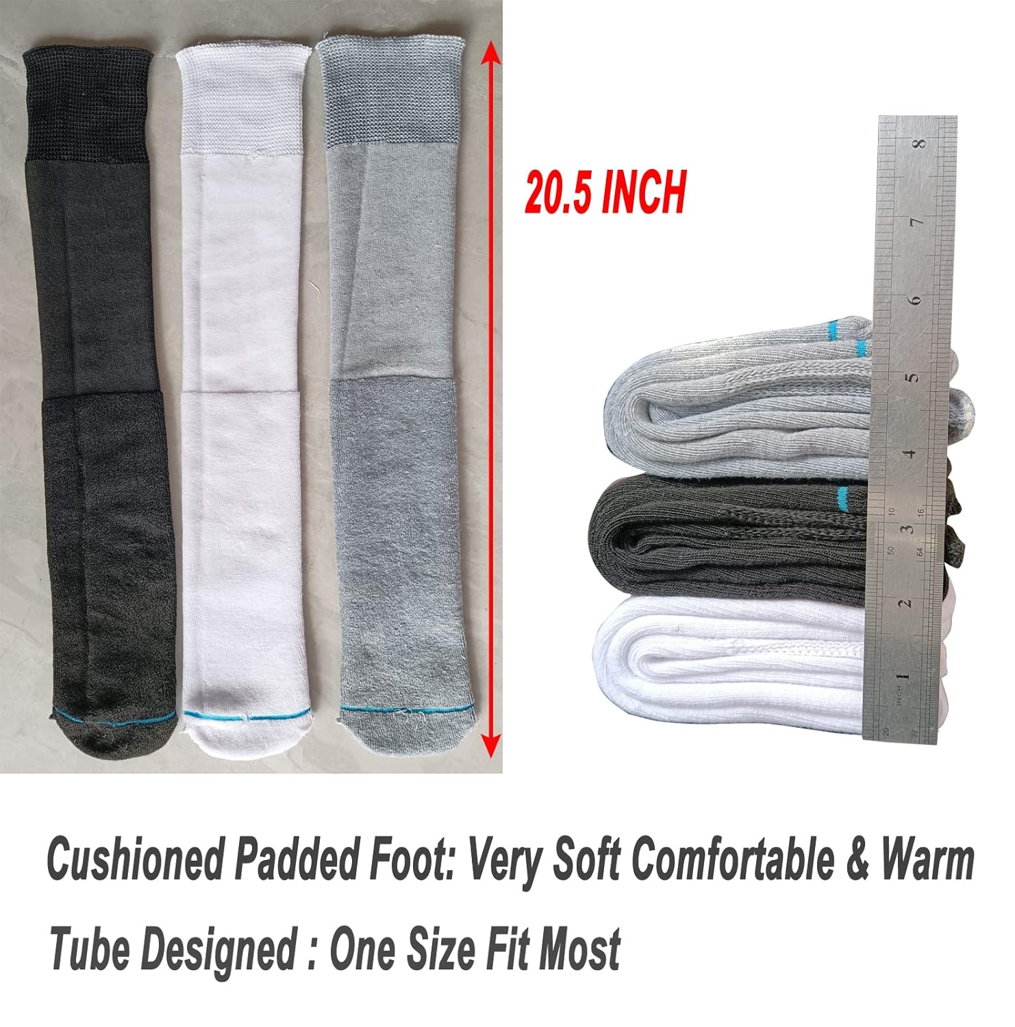 Skiennix Replacement Sock Liner for Orthopedic Walking Boots - Comfortable Tube Socks for Air Cam Walkers | 2 Pairs