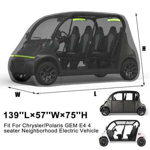 SAPUBK 4 Seat Golf Cart Cover Replace for Chrysler/Polaris GEM E4 Neighborhood Electric Vehicle with Side Zipper Door for Outdoor Rain Snow Dust Protection