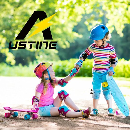 USTINE Kids Bike Helmet Set, Skateboard Helmet, Adjustable Sports Helmet, Protective Gear Set Knee Elbow Wrist Pads for Kids Youth Multi-Sports Scooter Roller Skate Cycling Rollerblading