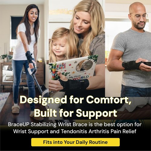 BraceUP Carpal Tunnel Wrist Brace - Metal Splint for Pain Relief & Support | Adjustable Size