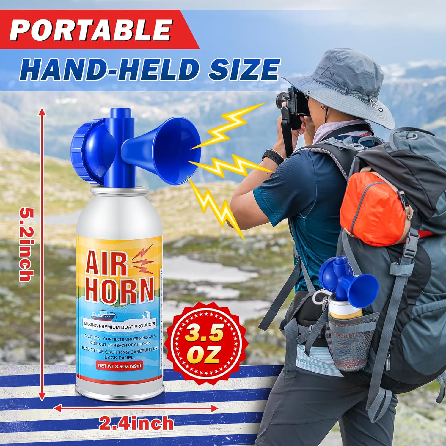 Air Horn 2-Pack - 122dB Loud Marine Safety Horns | Ideal for Boating, Camping & Hiking