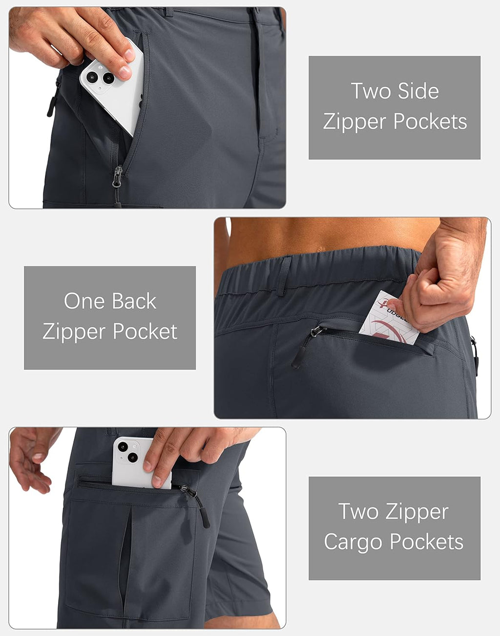 Pudolla Men's Hiking Cargo Shorts - Lightweight Outdoor Shorts with 5 Zipper Pockets | Available in 9"/7"/11" Sizes