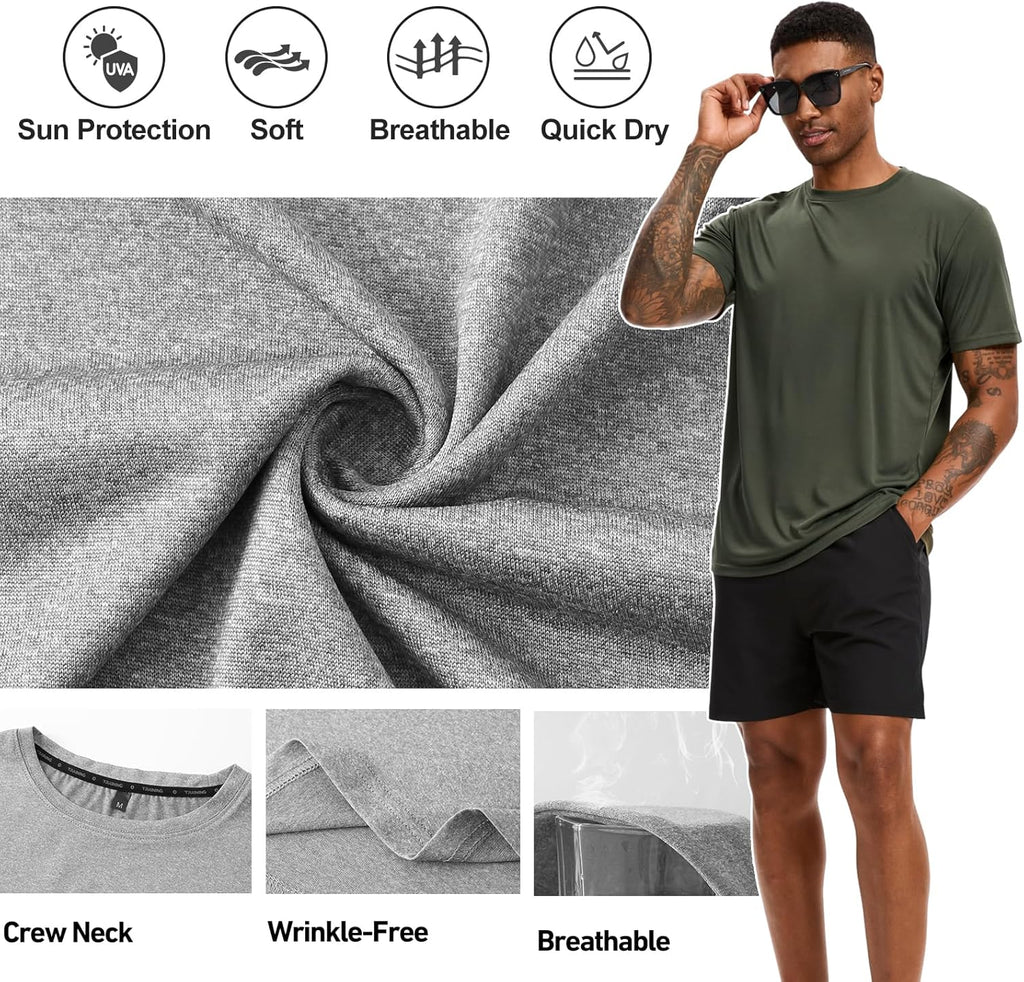 Skiennix Workout Shirts for Men - Quick Dry UPF 50+ Sun Protection | Lightweight Athletic Tee (5 Pack)
