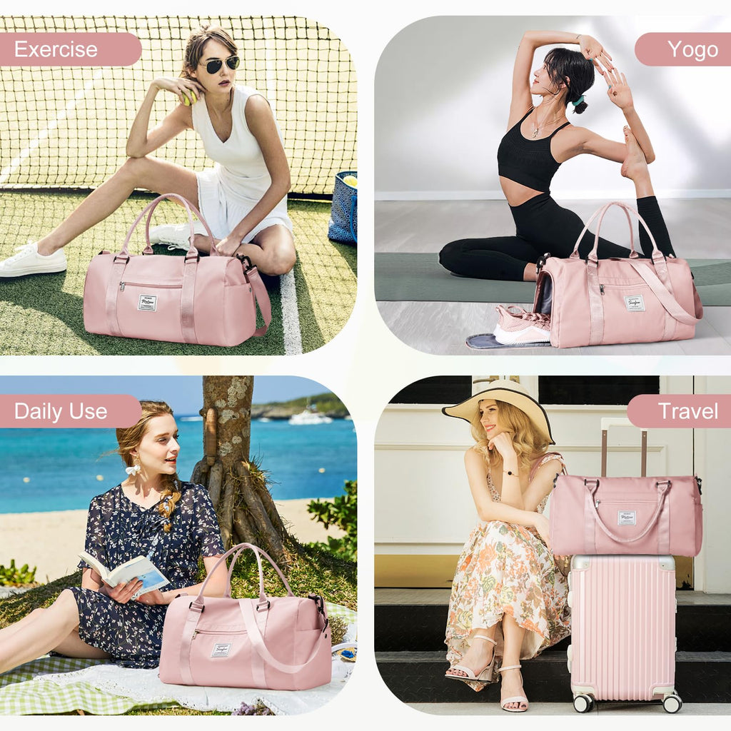 Gym Bag for Women Men with Shoes Compartment,Sports Duffle Bag Personal item travel Duffel Bags Tote Bag Small Carry on Weekender Overnight Bags Workout Dance Bag Hospital Holdalls Pink