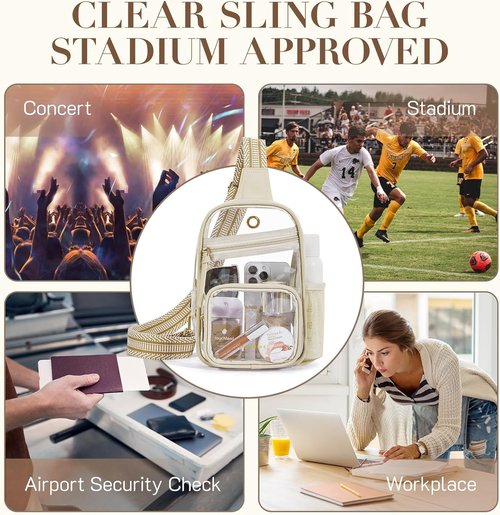 Missnine Clear Sling Bag - Stadium-Approved Crossbody Purse with Side Mesh Pocket | Perfect for Sports & Concerts