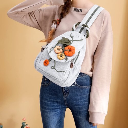 Light lady backpack Casual Canvas Backpack，Hand-woven ladies backpack，Convertible Multifunctional Straps Ladies Shoulder Chest Bag
