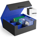 Mlikero 1800+ Card Deck Box A3-Blue+A-3 Row XL | Leather Magnetic Closure, Fits Toploaders