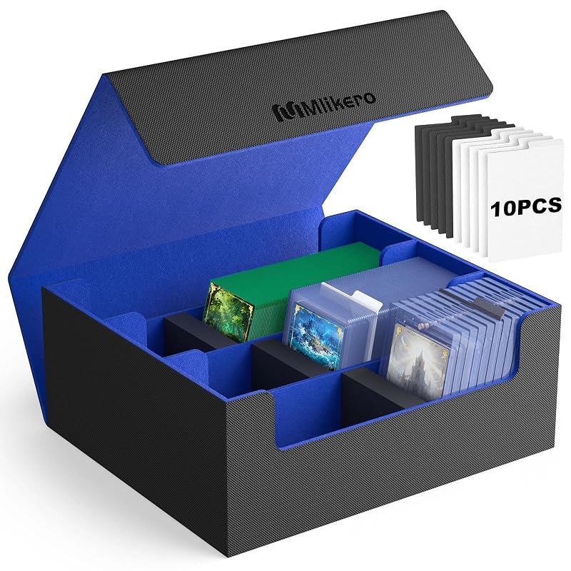 Mlikero 1800+ Card Deck Box A3-Blue+A-3 Row XL | Leather Magnetic Closure, Fits Toploaders
