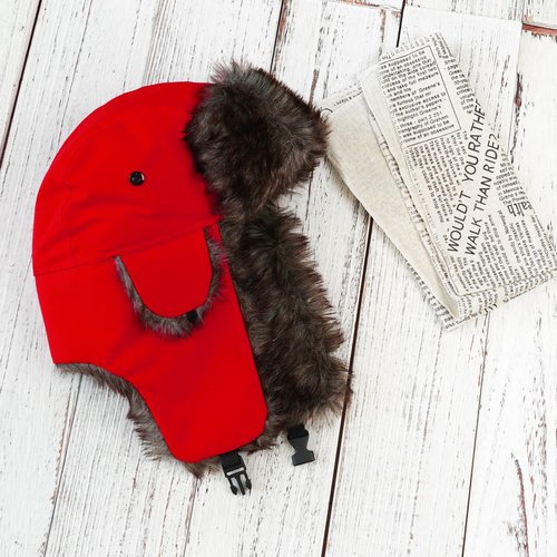 ONWAY Trapper Hat Winter Hats for Women Men with Faux Fur Ear Flaps Solid Red