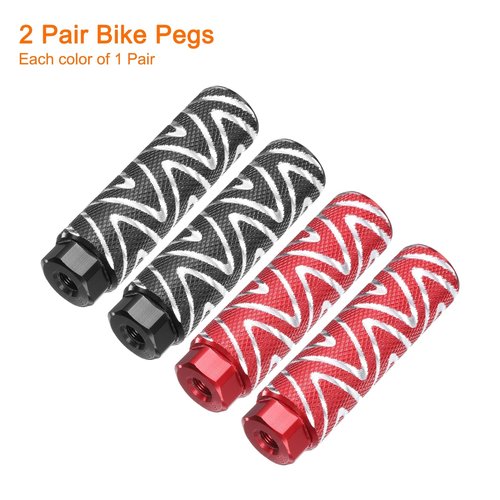 HARFINGTON 2 Pairs Bike Pegs Aluminum Alloy Rear Stunt Pegs Anti-Skid Foot Pedals Fit 3/8" Axles for Mountain Bike BMX, Black & Red