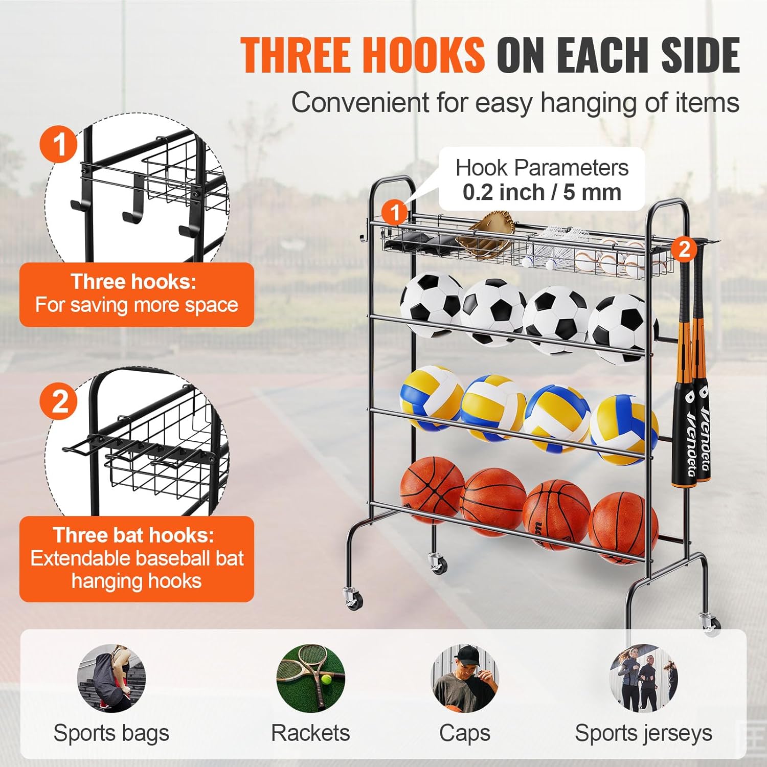 VEVOR Rolling Sports Ball Storage Cart - Lockable Basketball Cage & Organizer for Indoor/Outdoor Use
