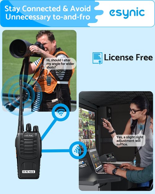 eSynic 3-Pack Rugged Walkie Talkies-3 Miles Long Range 16CH 2 Way Radios with VOX- Compact-1500mAh Rechargeable Battery-3 Headsets & LED Light-Rain-Resistant-Easy to Use for Job Site/Camping/Hiking