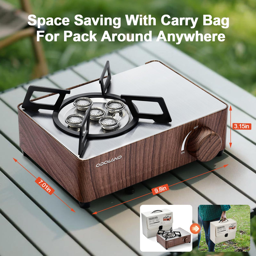 Odoland 7500BTU Camping Butane Stove with Compact Carry Case, CSA Certified Portable Gas Stove for Backpacking,Picnic,Outdoor Adventures,Brown