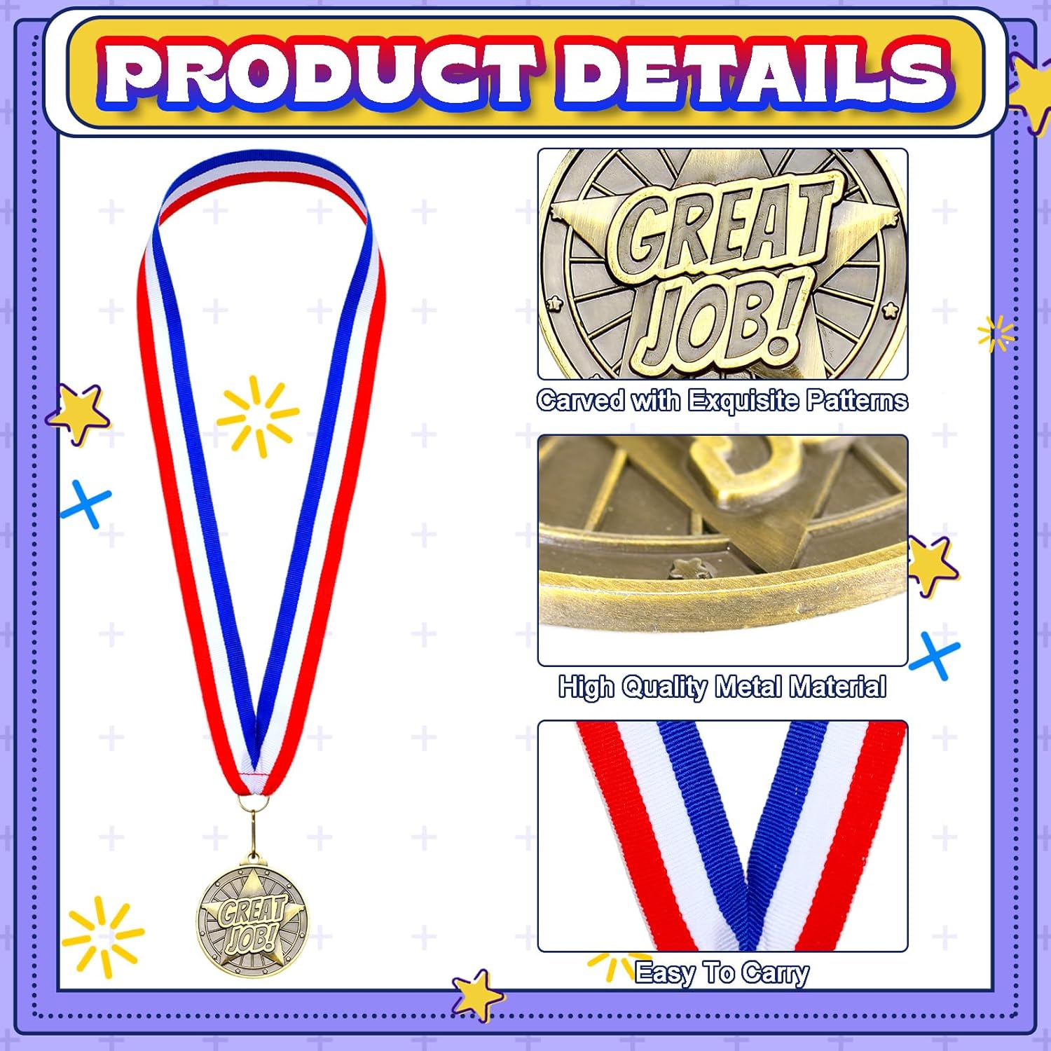 Quelay 100 Pcs Award Medals Bulk 2 Inch Gold Winner Medals with Neck Ribbons for Sports Tournaments Competitions Party Favors