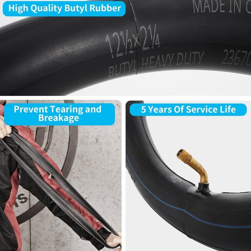 Heavy Duty 12" Bike Tubes - 12 1/2 x 2 1/4 Inner Tube with Angled Valve Stem | Pack of 2
