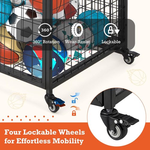 AECOJOY Ball Cart - Rolling Basketball Storage Bin with Wheels for Indoor & Outdoor Use | Sports Equipment Organizer