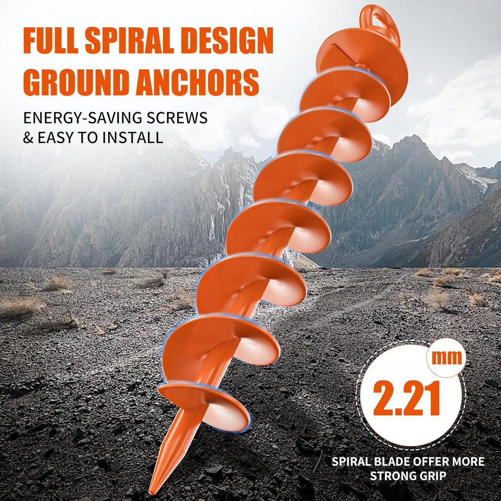 Phopich Ground Anchor Screws - Heavy Duty 4 Pack Spiral Anchors for Trampolines & Tents | High Wind Orange