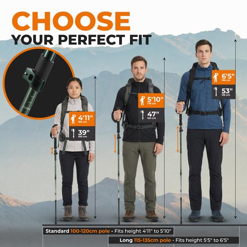 Trekology Trek-Z Collapsible Hiking & Trekking Poles - Balance Support for Seniors, Women, and Men, 2pc Per Set (Trek-Z Green, 100-120cm for Height: 4’11 to 5’10”)