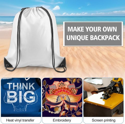 KUUQA Drawstring Backpack - 2 Pcs White Cinch Bags for Gym & Travel Storage