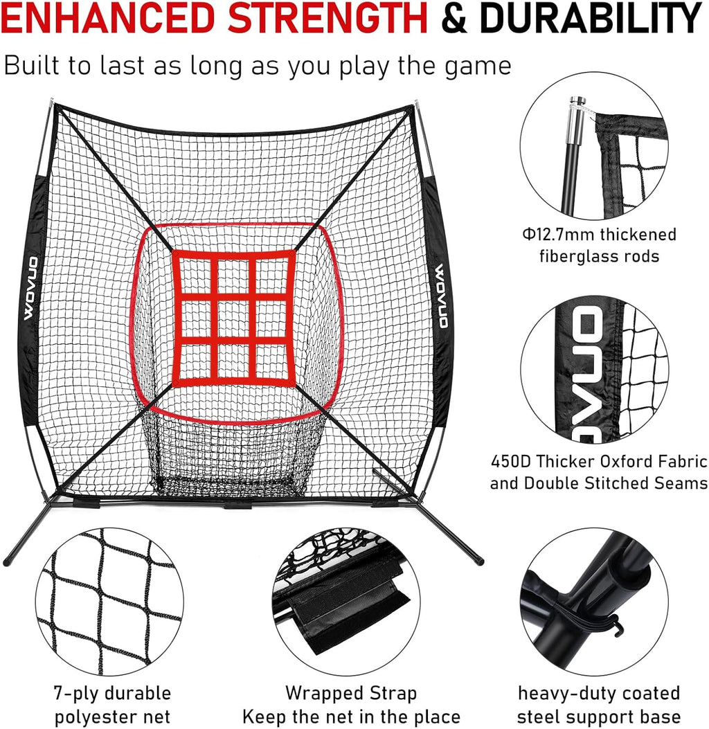 Skiennix 7x7 Ft Baseball Net - Versatile Batting & Pitching Training Equipment for All Ages