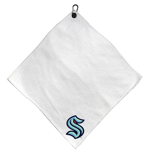 Team Golf NCAA Seattle Kraken Microfiber Towel - 15" X 15" (White) with Carabiner Clip, Premium Microfiber with Deep Waffle Pockets - Superior Water Absorption and Quick Dry Golf Cleaning Towel