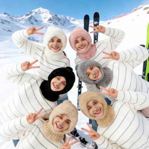 3 in 1 Beanie Hat for Women,Beanie Hat with Scarf and Mask,Knitted Ski Scarf and Mask Set,Womens Knit Beanie Hats