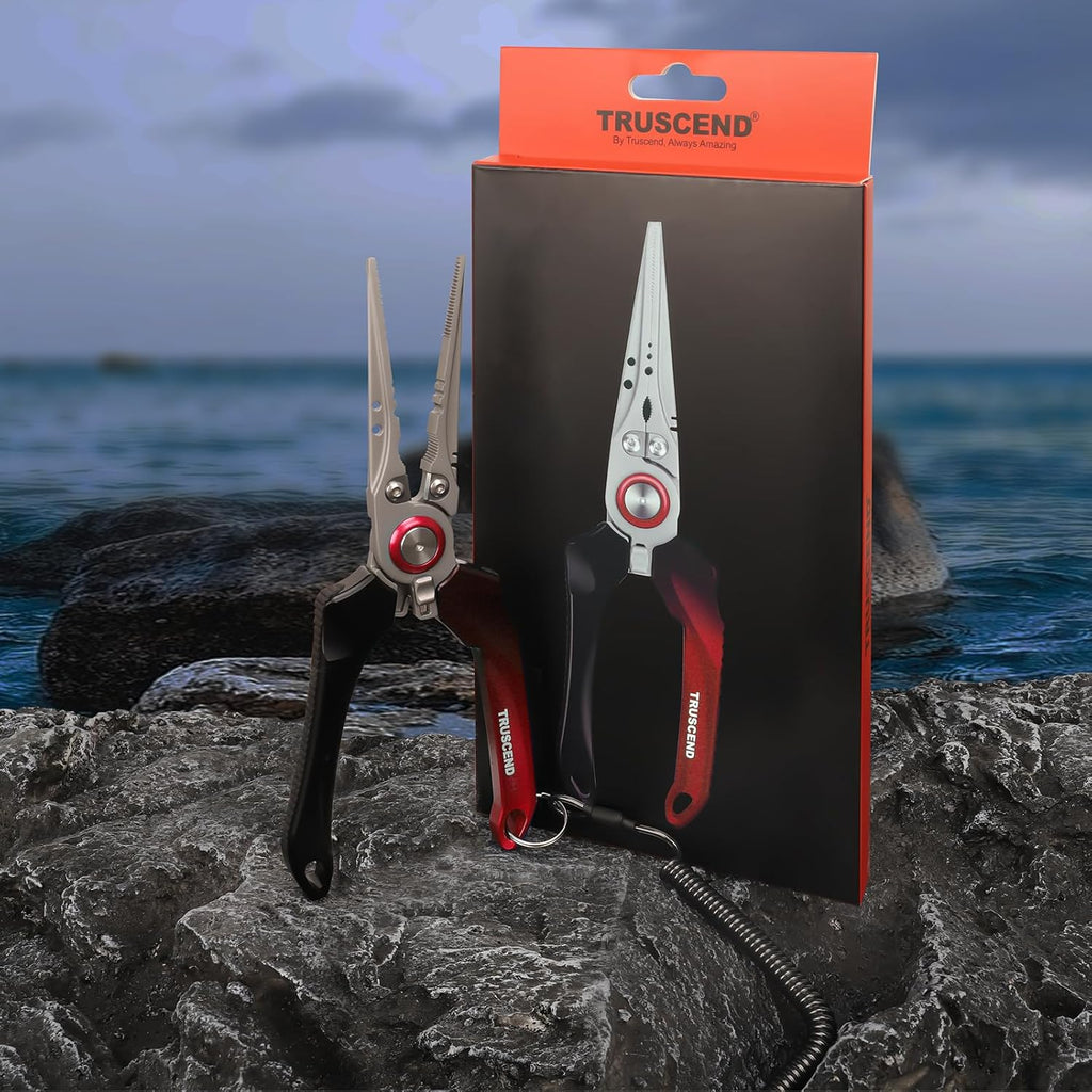 TRUSCEND Fishing Pliers - Lockable Multi-Function Tool with Ergonomic Handle & Teflon Coating