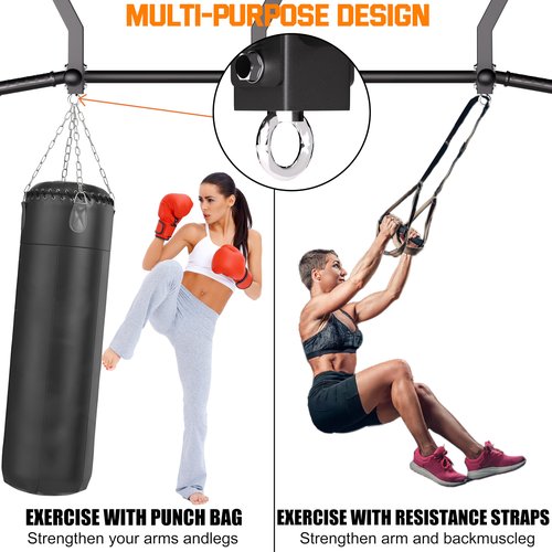 HWOOUSA Pull Up Bar Ceiling Mount, 600LBS Heavy Duty Multi Grip Chin Up Bar, 24"/16" Rafter PullUp Bar, Ceiling Beam for Gym/Garage/Basement with Ball Finger & Round Anchors, Easy to Install (Black)