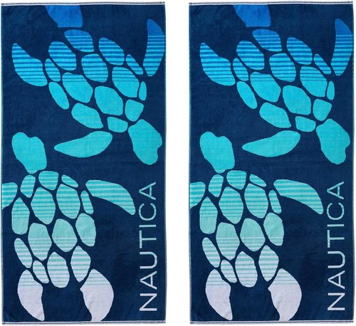 Nautica Oversized Beach Towel Set - Soft Plush Velour, Quick-Dry & Absorbent, 2-Pack in Turtle Beach Blue