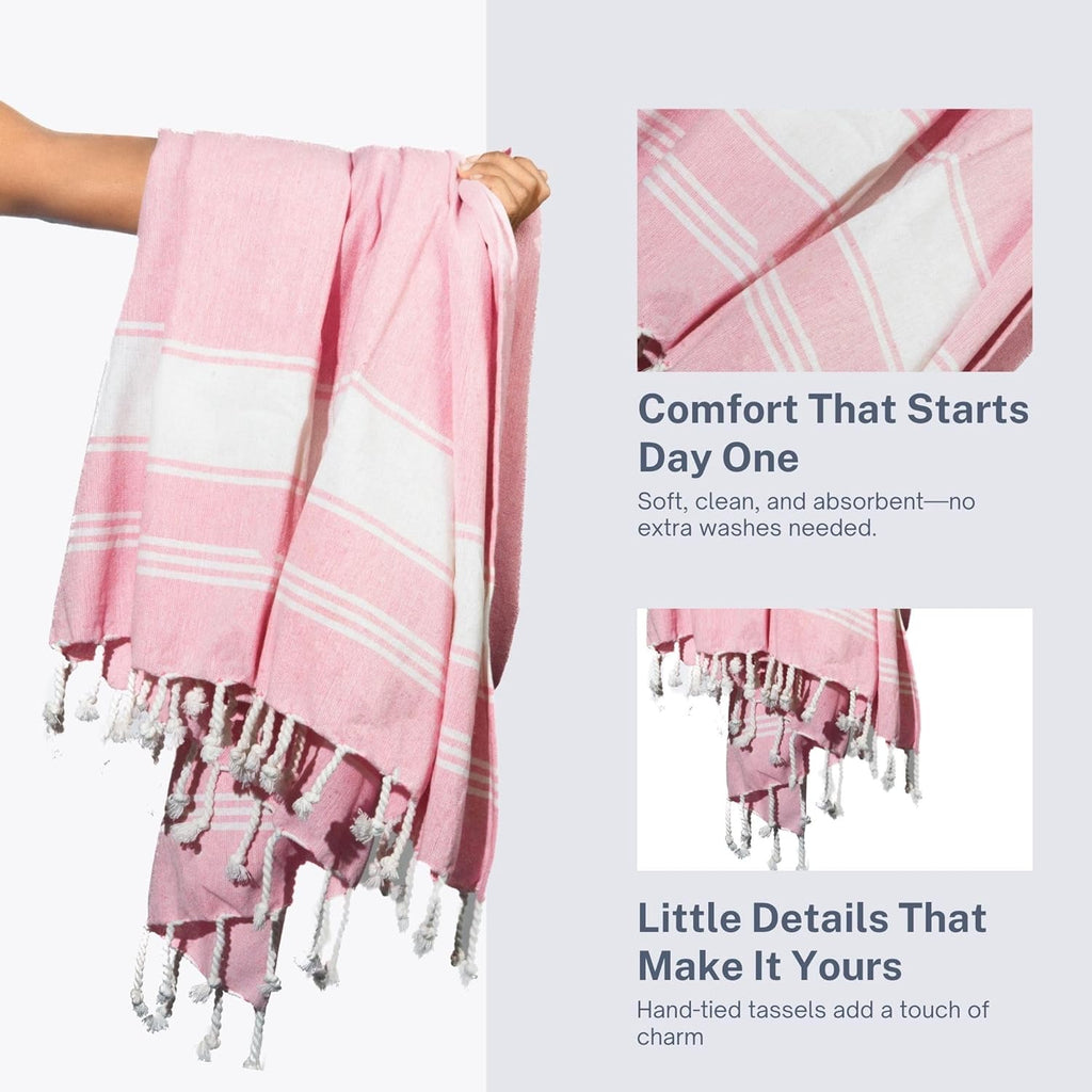 Skiennix Oversized Cotton Turkish Beach Towels - Quick Dry & Absorbent | Extra Large 36"x72" - Pink, 2 Pack