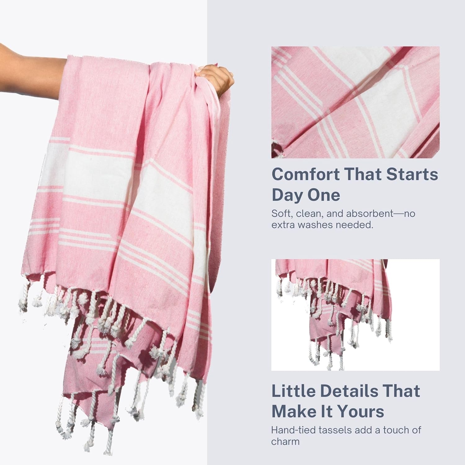 Skiennix Oversized Cotton Turkish Beach Towels - Quick Dry & Absorbent | Extra Large 36"x72" - Pink, 2 Pack