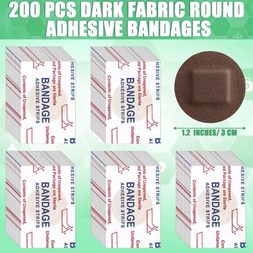 Funtery 200 Pcs Spot Adhesive Bandages 1.2 Inch Flexible Round Fabric Non Latex Small Face Circular Adhesive Bandage for Skin Tone Wound Spots Small Incisions(Dark Brown)