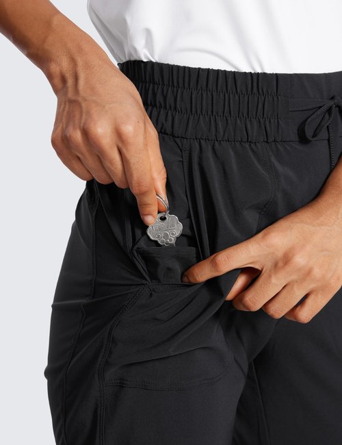 CRZ YOGA Lightweight Capri for Women 23" Cropped Casual Lounge Work Athletic Travel Pants with Pockets Quick Dry Summer Black Small