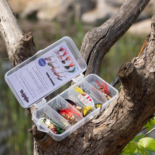 EXAURAFELIS 10/30pcs Fishing Lure Spinnerbait with Feathered Treble Hooks Rooster Tail Fishing Lures Spoon Lures for Bass Salmon Trout Spinner Baits with Tackle Box