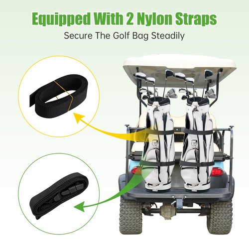 10L0L Golf Bag Attachment Compatible with Yamaha G2-G29 EZGO TXT RXV Club Car DS Precedent Icon EV Star Universal No-drilling Required Golf Bag Holder Rack for 1" Bracket Adjustable