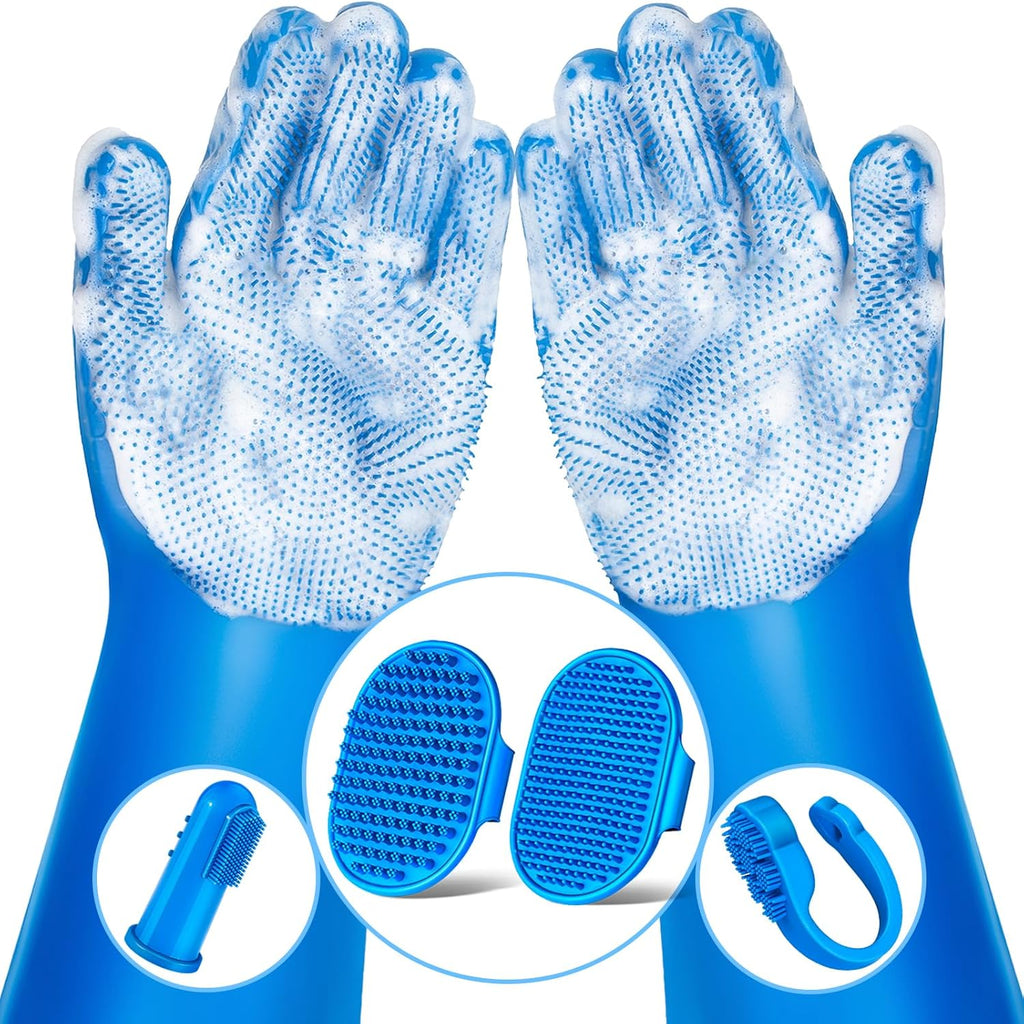 Augwind Pet Grooming Kit - 6PCS Dog, Cat & Horse Grooming Essentials | Bath Gloves & Brushes (Navy Blue)