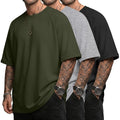 August Alley 3 Pack Mens Oversized T-Shirts - Black, Light Heather Gray, Army Green (Large)