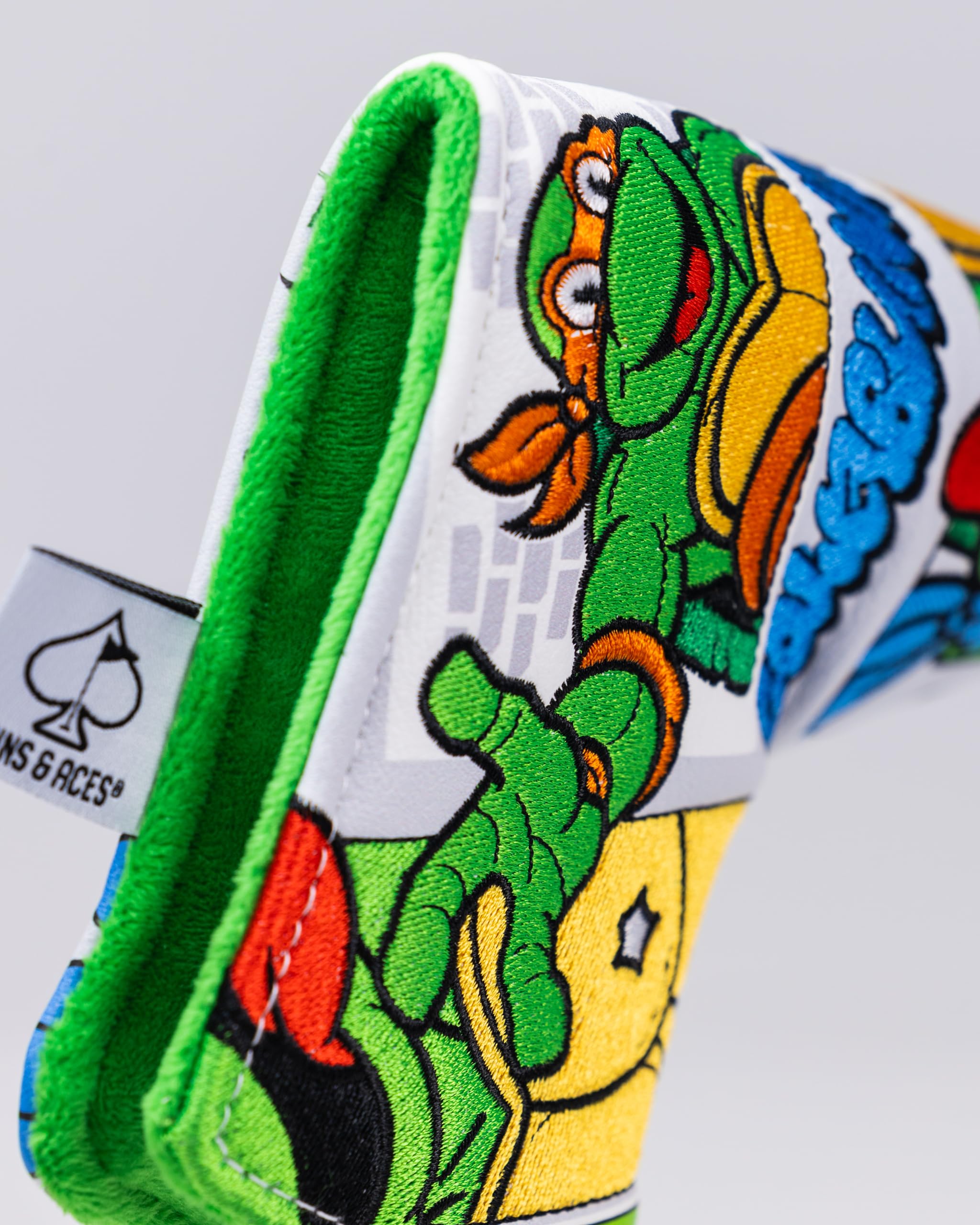Pins & Aces TMNT Head Cover - Premium, Hand-Made Leather Headcover - Teenage Mutant Ninja Turtle Comic Strip, Tour Quality Golf Club Cover - Style and Customize You Golf Bag (Blade)
